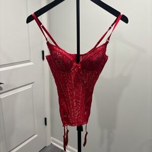 Red Lace Longline Bustier with Garters